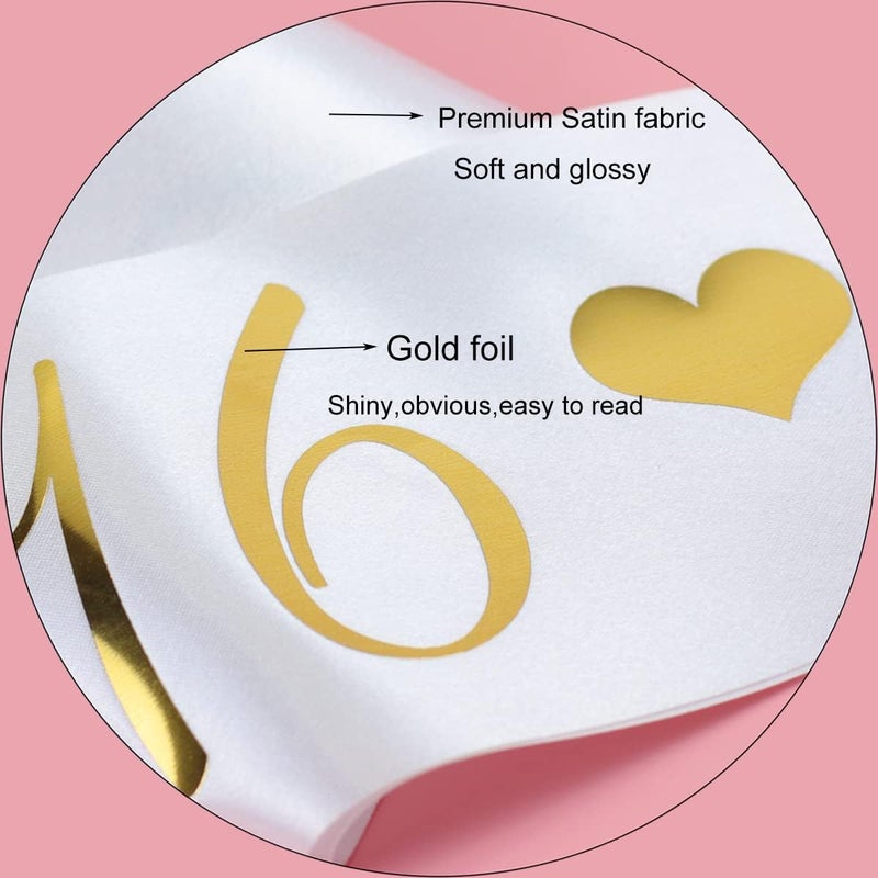 Docooniver Sweet 16 Sash for Girls,16th Birthday Sash White with Gold Foil Lettering. - Image 4